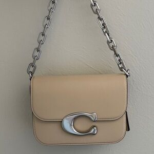 Coach Cream Idol Shoulder Bag with Silver Chain and crossbody strap